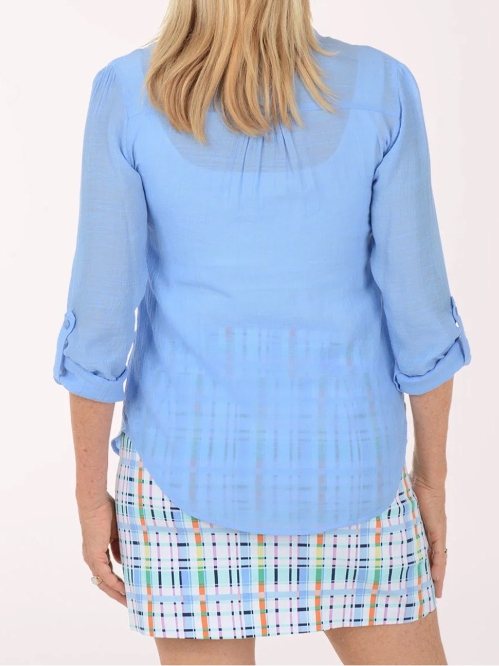 ZAC & RACHEL SOLID PLEATED TUNIC V-NECK ROLL SLEEVES WOMEN COLOR BLUE SIZE 1X * - Picture 11 of 14